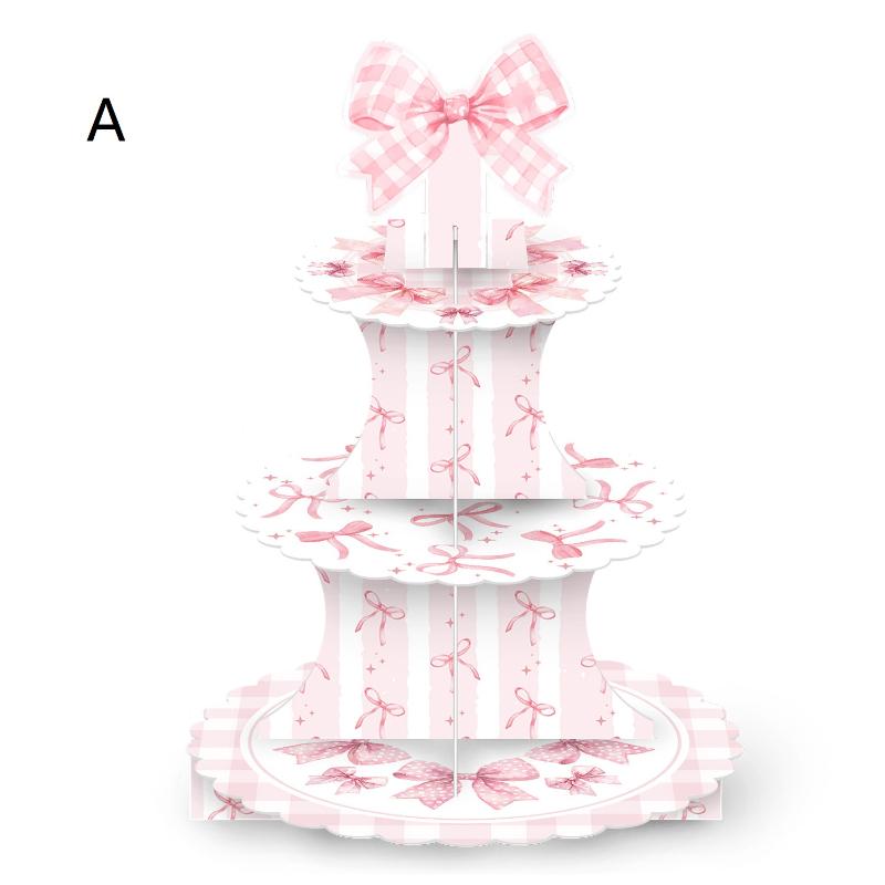 

3 Tier Cake Stand Cherry Bow Party Cake Display Stand Birthday Cupcake Bow Party Decoration For Kid Dessert Cake Rack A