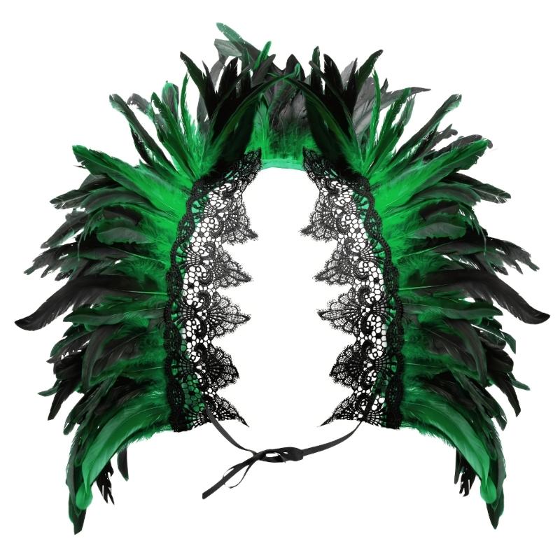 Накидка-шаль из перьев, накидка на плечи, готический перовой шарф-пончо, кружевной воротник, костюм для Хэллоуина, косплей для взрослых женщин зелёный