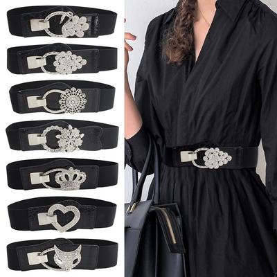 Elastic Casual Crystal Buckle Waistband Cinch Waist Belt Wild Skirt Bands Ladies Dress Cummerbund