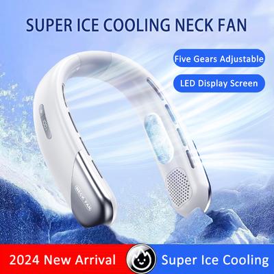 2024 New 5 Gears Wearable Neck Fan Portable Air Conditioner Bladeless Neck Fan Rechargeable Air Cooler With LED Display Screen