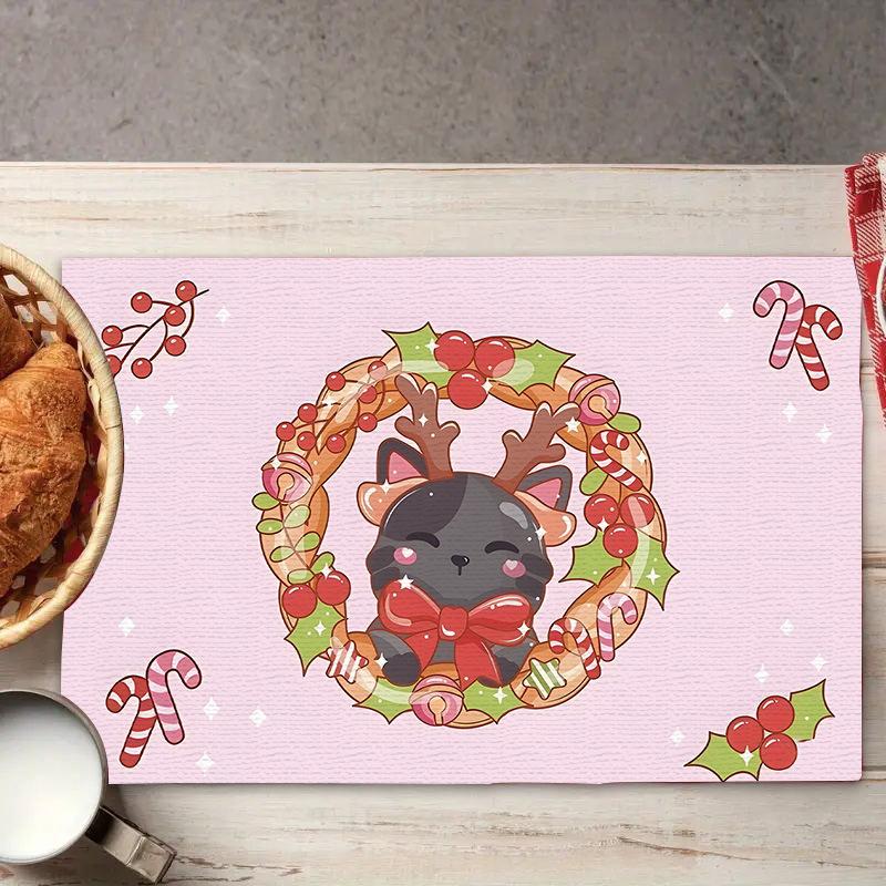 Weihnachts-Platzsets Baum-Muster Tischsets Hitzebeständige Leinen-Platzsets für Esszimmer- und Küchendekor für Festtagsmahlzeiten, Zusammenkünfte, Partytisch