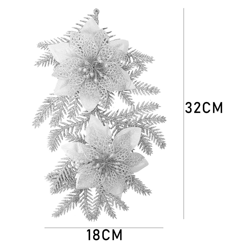 10/1x Christmas Flowers Red Gold Silver DIY Garlands Glitter Artificial Poinsettia Floral Xmas Tree Ornaments Insertion Branch