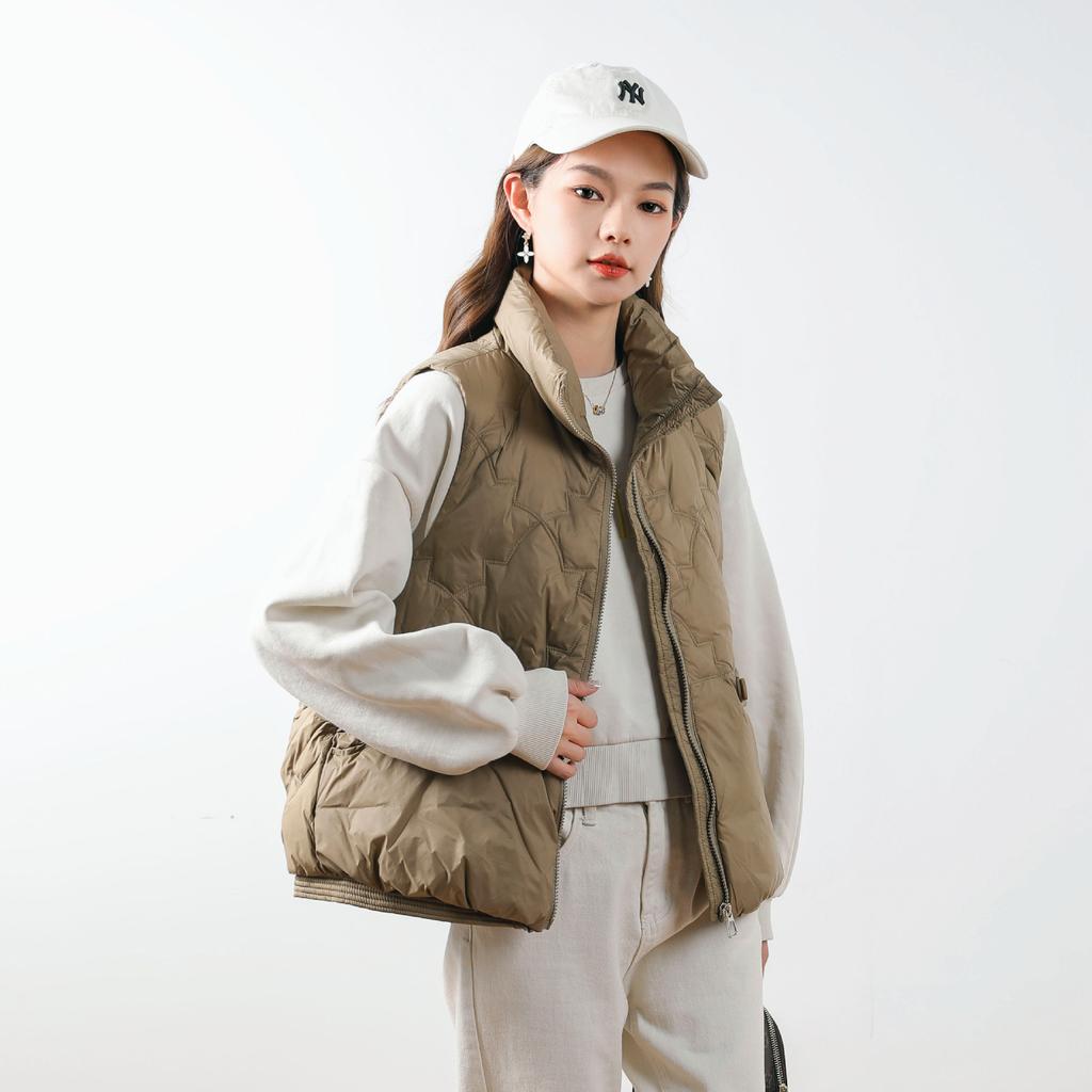 Colete de penas feminino outono e inverno nova versão coreana curto gola alta pequeno colete colete jaqueta moderno e quente