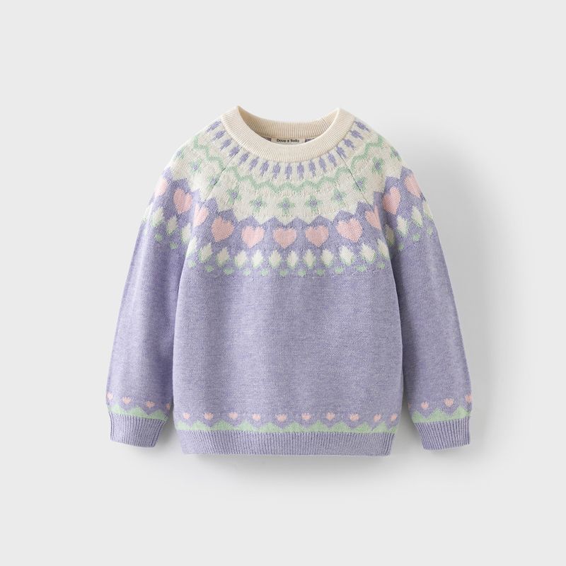 David Bella Kidsren s Sweater Pullover 2026 Spring New Style Girls  Fair Isle Knitwear Girls  Clothing Lilac [Ready Stock] 110 cm