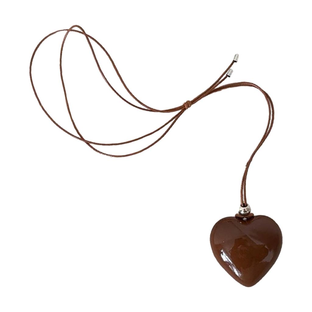 Justerbar Läderrep Halskedja Jubileumssmycken Hjärta Hänge Halsband med Lädersnöre för Modekvinnor