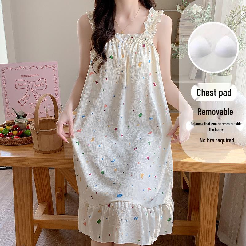 

Women s Luxury Lace Strap Camisole Nightgown with Chest Pads - Sweet Princess Style for Summer L (100-115 lbs)