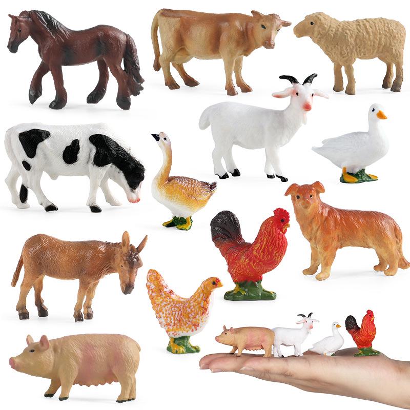 Mini Poultry Animal Models: Yellow Cattle, Chicken, Duck, Goose, Pig, Goat, Donkey, Horse Toys for Kids' Early Education & Decor