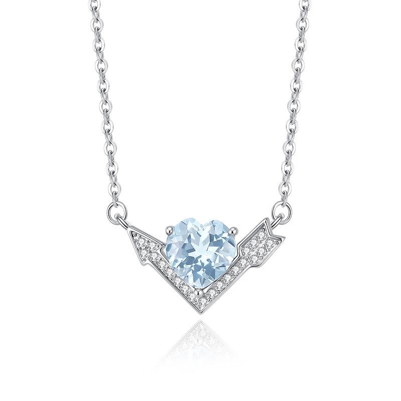 S925 Sterling Silver Arrow Through Heart Necklace Peridot Crystal Stone Cupid Collarbone Chain Valentine's Day Birthday Jewelry Gift for Women