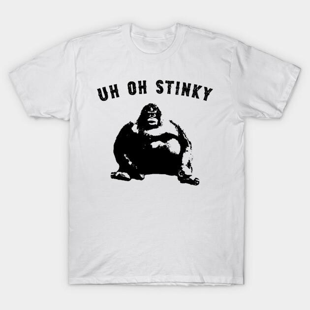 Asian Size Men Black Print T-shirt Uh Oh Stinky Le Monke No-Cut Print Cotton Tshirt S белый