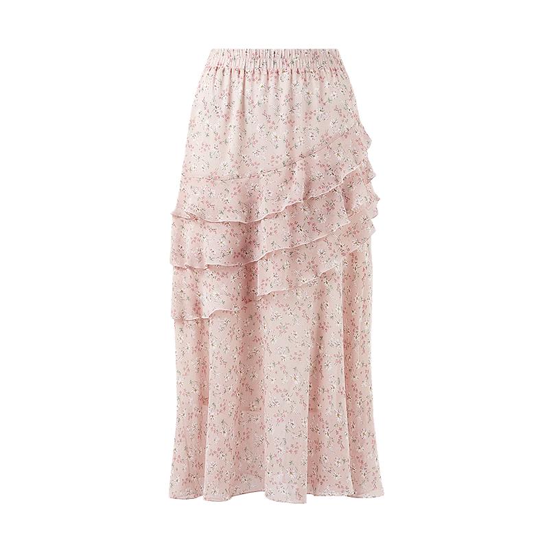 

Elegant French Floral A-Line Midi Skirt XL