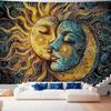 Sun Moon Face Kiss Psychedelic Mandala Spiritual Boho Tapestry Cosmic Wall Art Living Room Decor Mystical Celestial Background