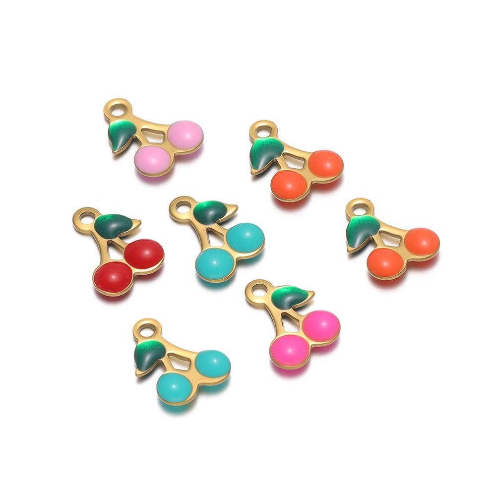 

20Pcs Stainless Steel Small Enamel Cute Cherry Charms Jewelry for DIY Girls Necklace Women Pendant Bracelets Earrings Making