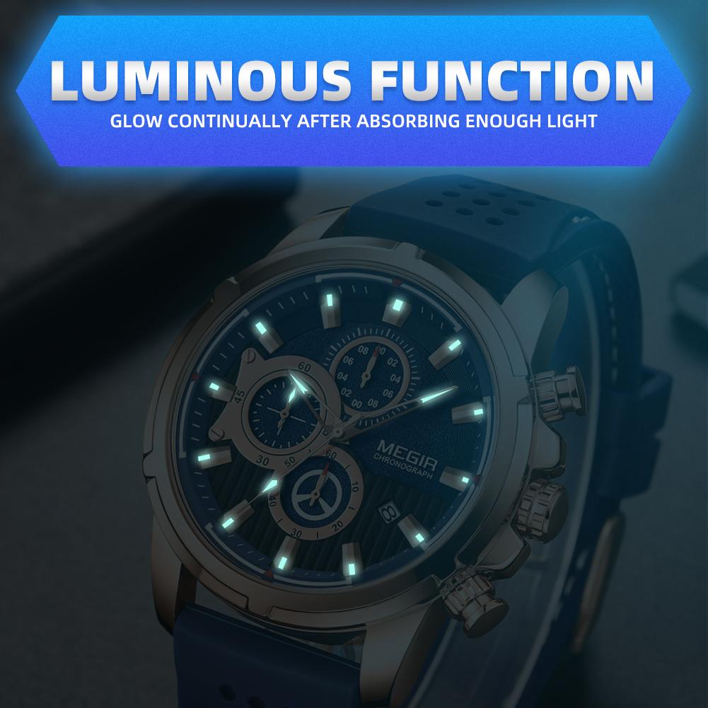 Relogio Masculino MEGIR Ny Sport Chronograph Silikon Herreklokker Toppmerke Luksus Quartz Clock Vanntett Big Dial Watch Herre