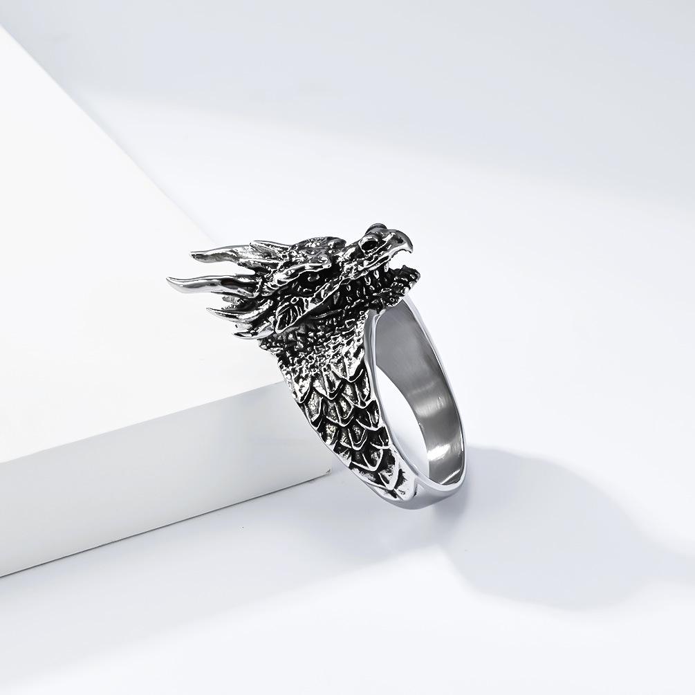 Men's Dragon Head Ring, 3 Colors Vintage Gothic Style Titanium Steel Ring, Punk Biker Jewelry, Dragon Totem Finger Ring for Men,
