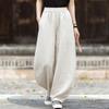 Johnature Women Vintage Pants Summer Chinese Style Solid Color Loose Elastic Waist Trousers Soft Pants