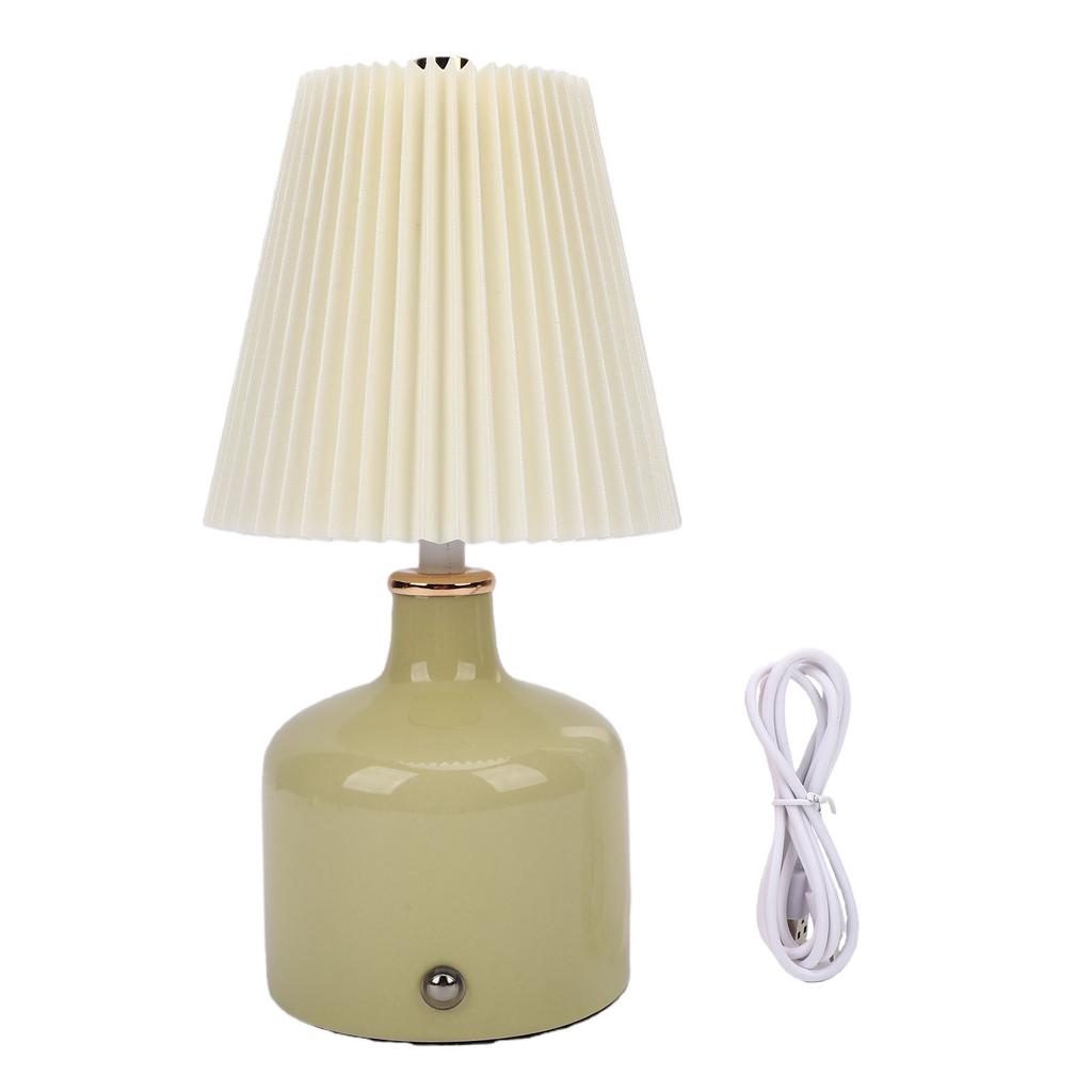 Pleated Desk Lamp Rechargeable Vintage Night Light for Bedside Table Nightstand 3 Color Temperatures