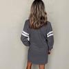 Women's Fashion Striped Sports Hoodie Dress Long Sleeve Round Neck Sports Hoodie Dress With Pocket