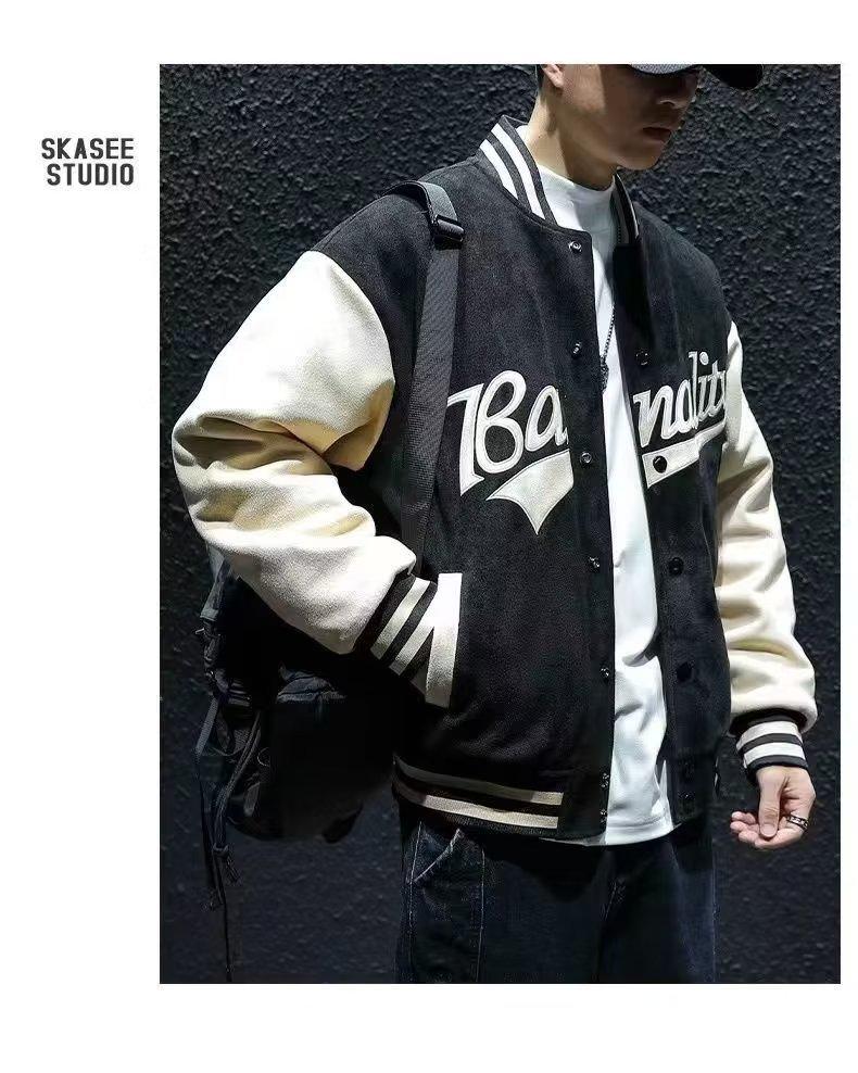 Men's Suede Embroidered Retro Bomber Jacket - Spring/Autumn