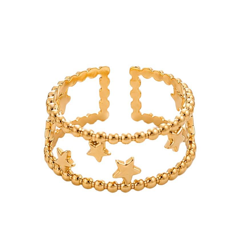 Retro Irregular Star Open Adjustable Stainless Steel Ring - European & American Court Style for Women