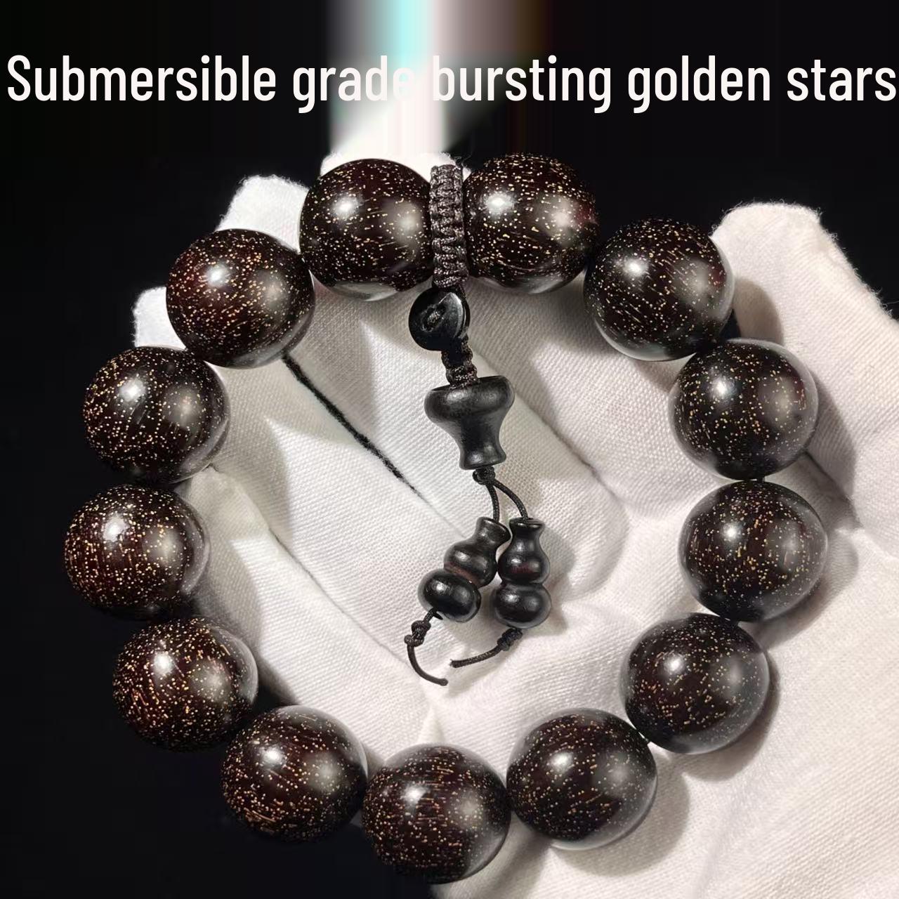 Zambia Red Sandalwood High-Density Bracelet with Gold Stars - Grade: Sinkable, Unisex Buddhist Beads.