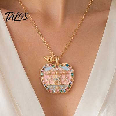 Collier Talos Charme Fruit Ouvrant, Pendentif Boîte au Trésor avec Mini Figurine à l'Intérieur, Élégant Collier Cadeau pour Femme Épouse Petite Amie