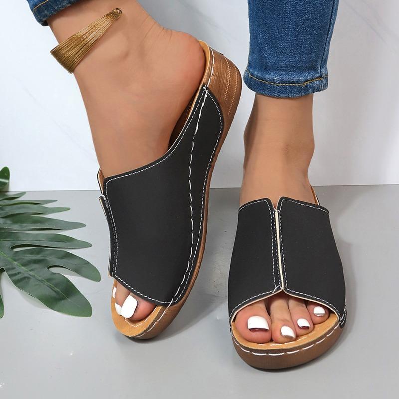 New women's summer slope heel platform slippers large size casual fashion simple fish mouth height