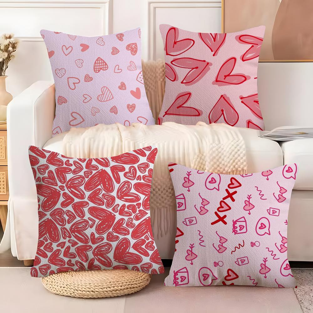 Hot Loving Heart Cushion Cover Natural Linen Organic Fabric DoubleSided Printing Sofa Home Decor Breathable Bed Pillow