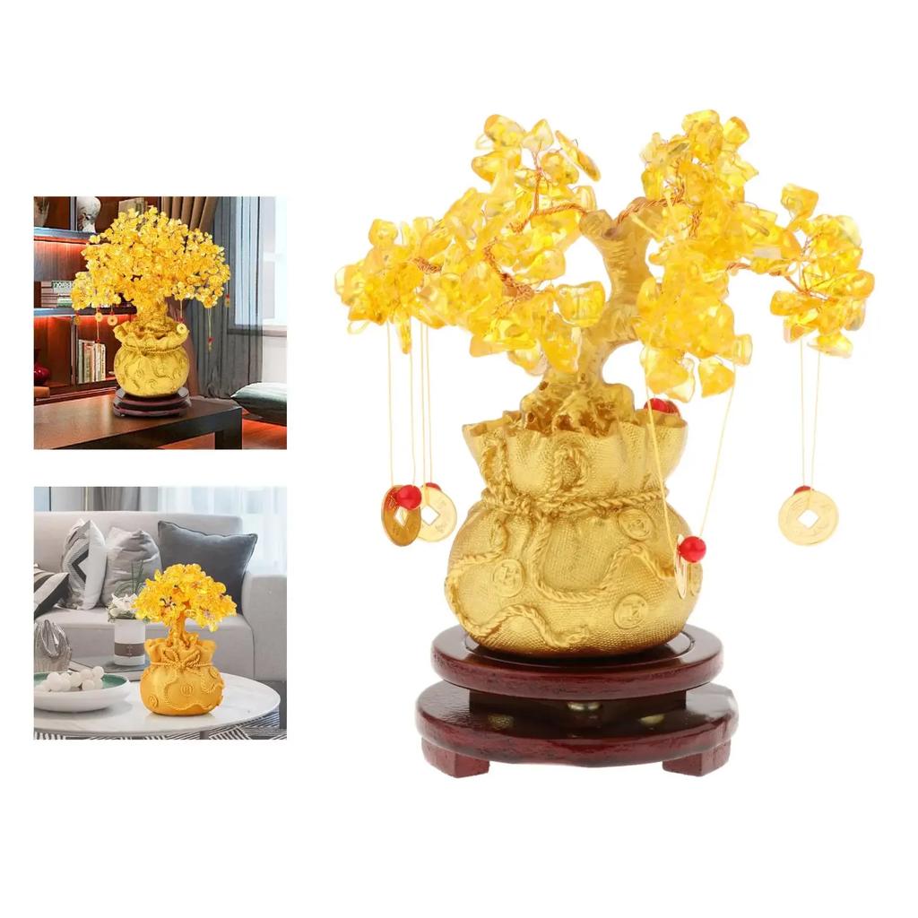 Lucky Tree Wealth Yellow Crystal Tree Natural Money Tree Ornaments Bonsai Style Wealth Luck Feng Shui Ornaments Craft