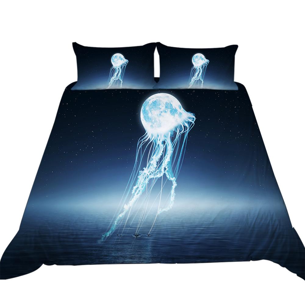 3D Ocean Animal Theme Series Bedding Set with Animal Prints Such As Jellyfish and Dolphins 2/3 Pieces, Washable Home Decoration