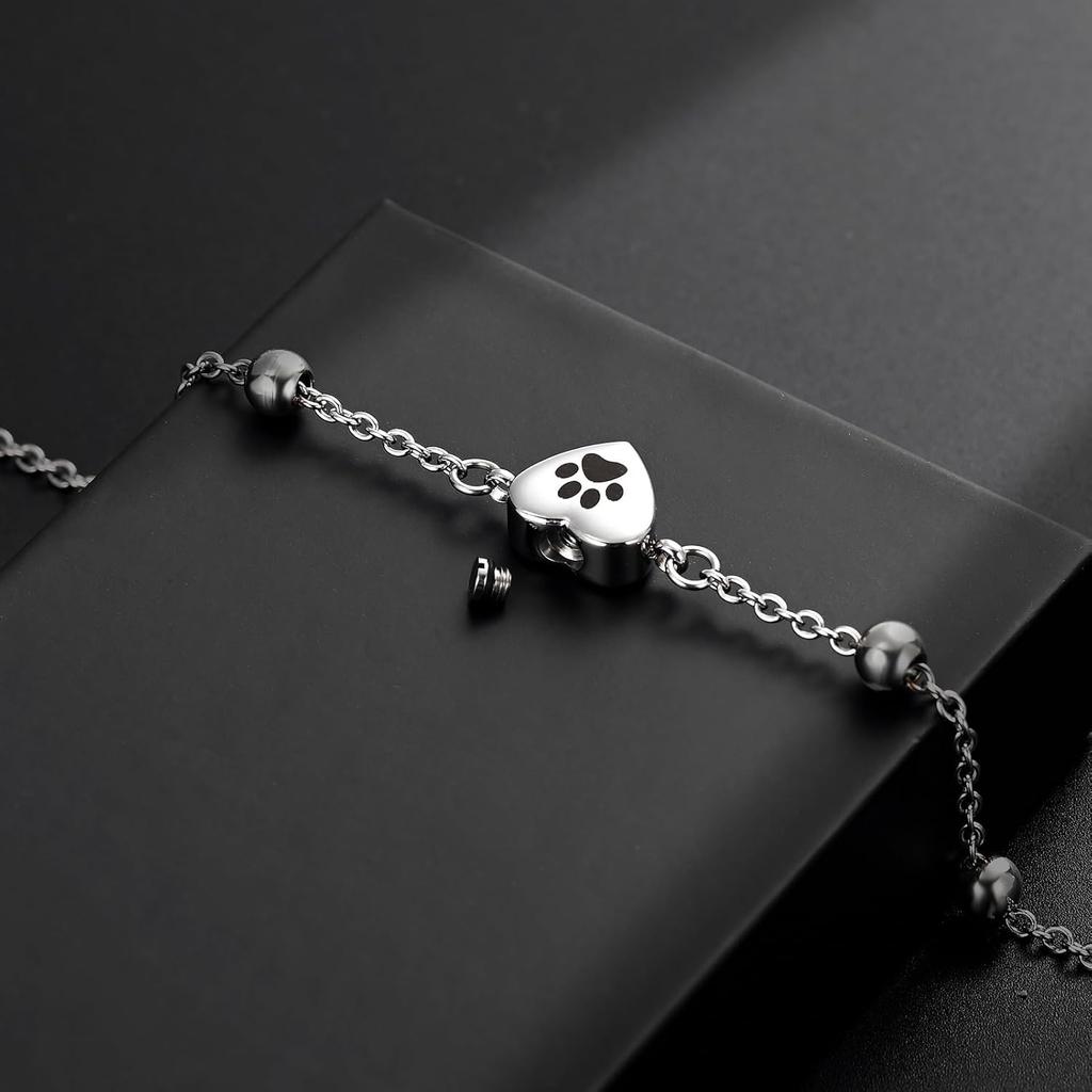Shajwo Urn Bracelet for Ashes for Women Men Dog Cat Paw Print Pet Cremation Jewelry Adjustable Memorial Keepsake Link Bracelet
