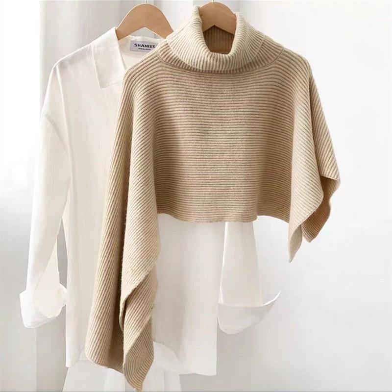 Womens Oversized Knit Cape Sweater Shawl High Neck Warm Thick Winter Cardigan Street Style