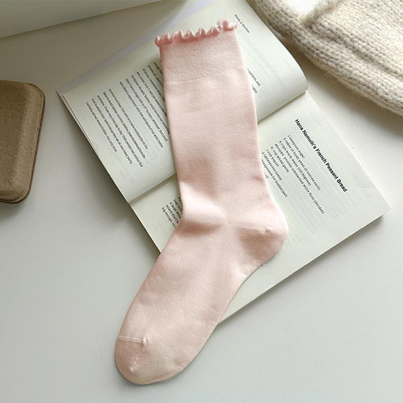 Women's Soft Pure Cotton Ruffle Edge Socks - Comfortable, Breathable, and Loose Fit
