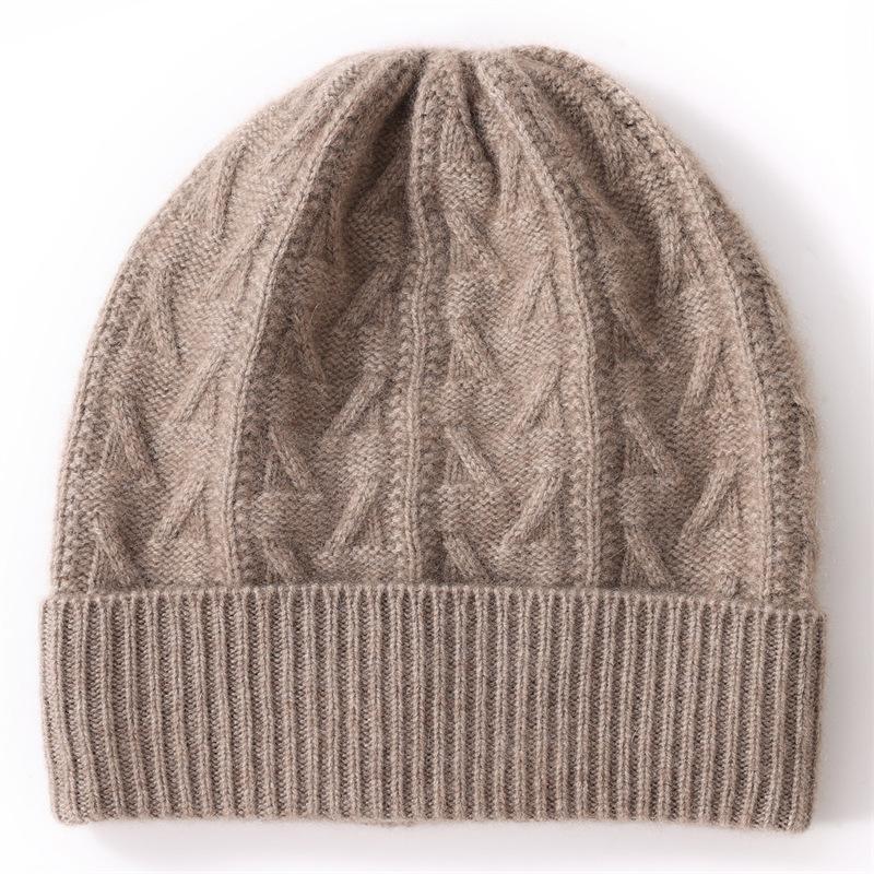 Cashmere Women's Autumn and Winter New High End Solid Color Thickened Warm Twist Twist Versatile Ear Protection Knitted Casual Hat