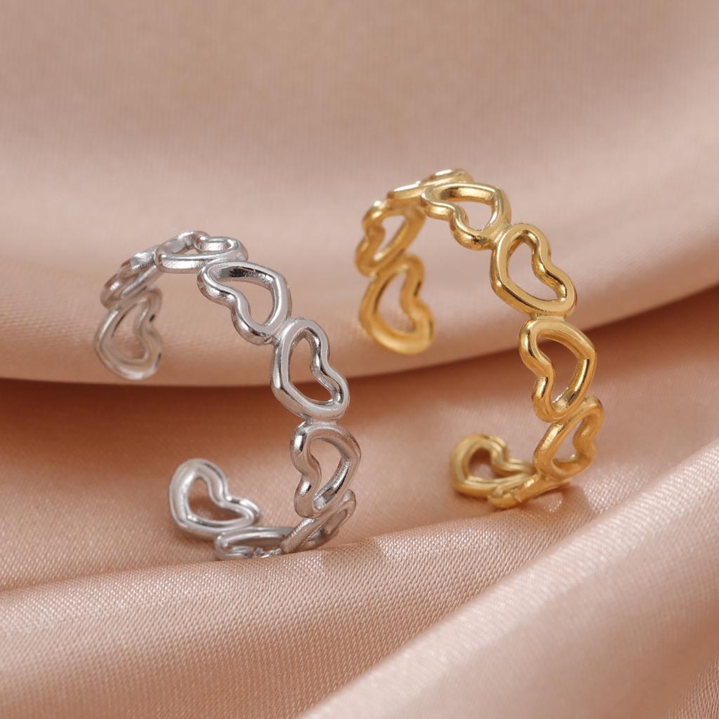 Teamer Geometric Heart Stainless Steel Ring for Women Girls Open Adjustable Finger Ring Engagement Jewelry Party Birthday Gifts