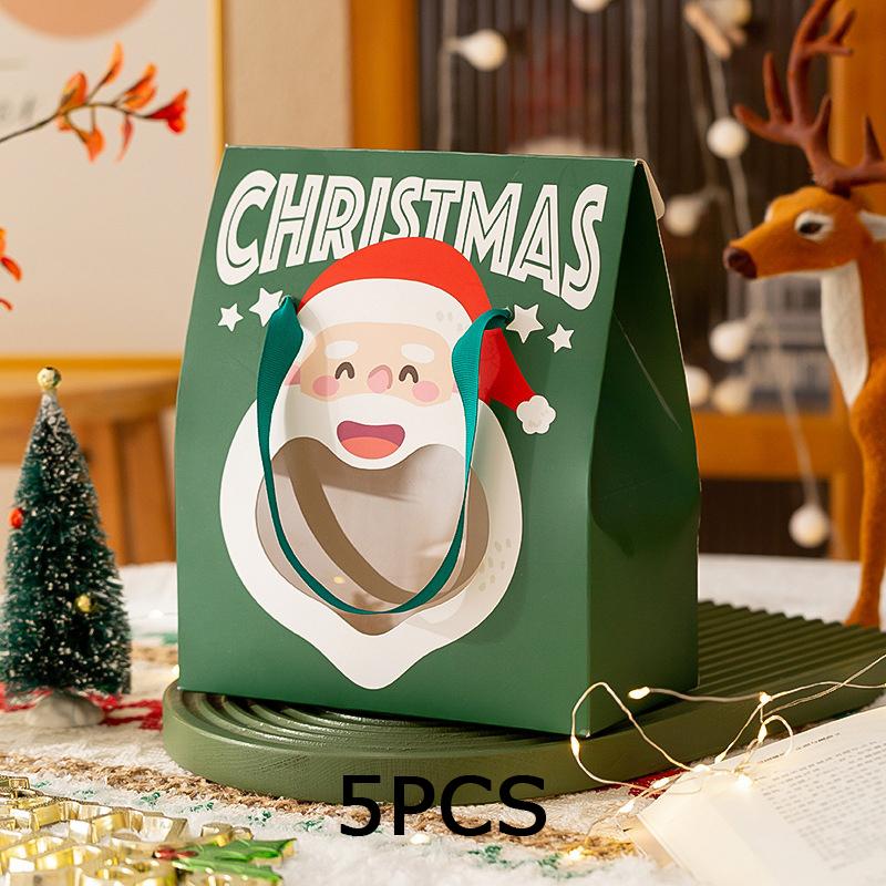 WTEMPO Clear Window Portable Gift Boxes with Handles DIY Foldable Christmas Series Pattern Printed Paper Bags