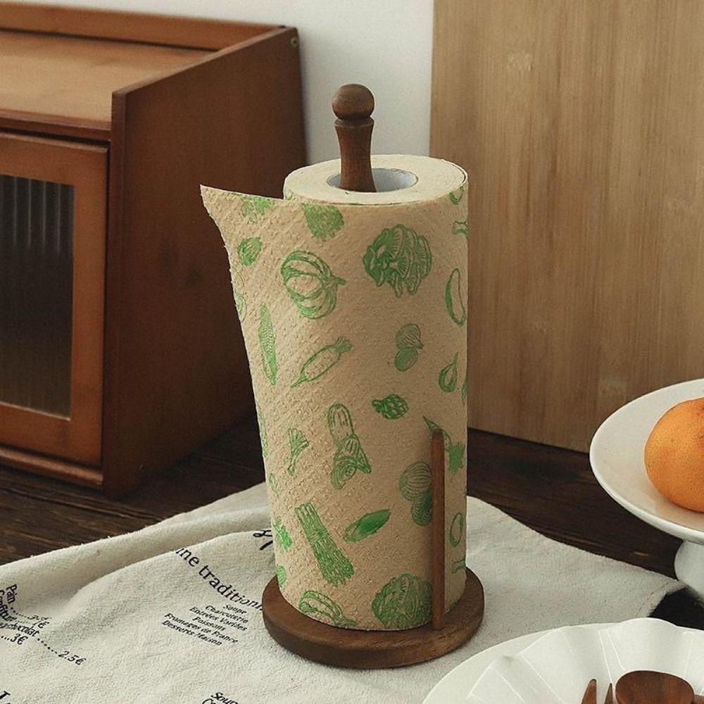 Freestanding Wooden Paper Towel Holder Stable Anti-Skid Disposable Paper Holder Space Saving Vertical Tissue Stand for Kitchen