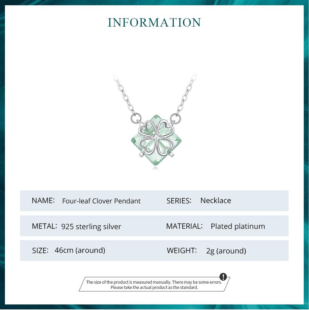BAMOER 925 Sterling Silver Light Green Four-leaf Clover Pendant Necklace Lucky Neck Chain for Women Trendy Fine Jewelry