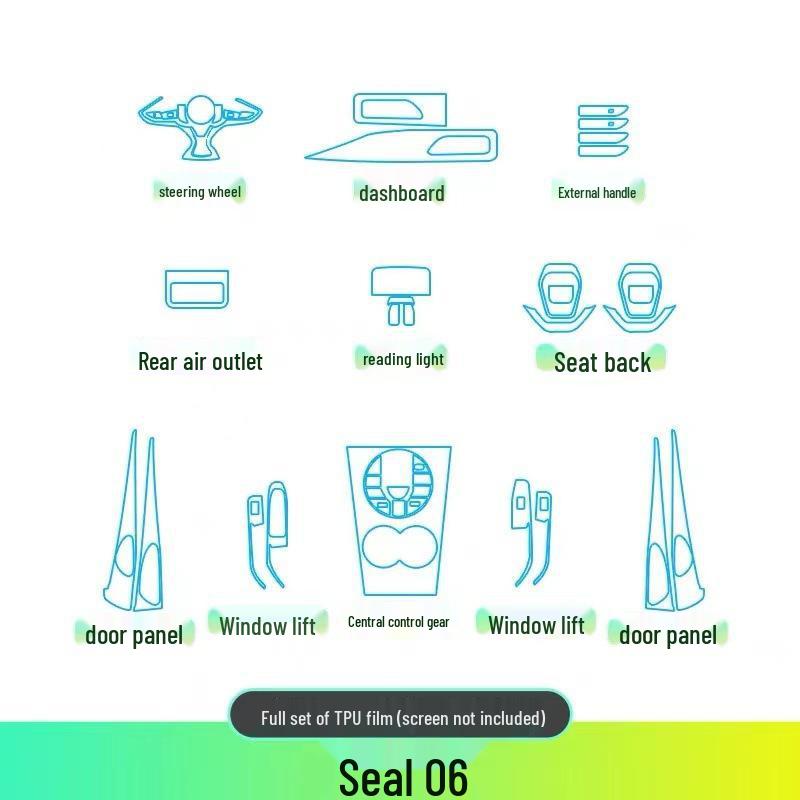 BYD Seal 06dmi Interior Protection Kit: Console Sticker, TPU Screen, Decorative Film (5 Models)