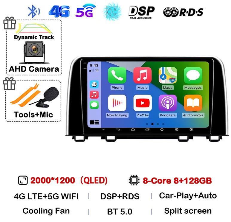 Android 14 Carplay Auto Car Radio For Honda CRV 2016 2017 2018 2019 2020 2021 Multimedia Video Player GPS Stereo WIFI Head Unit