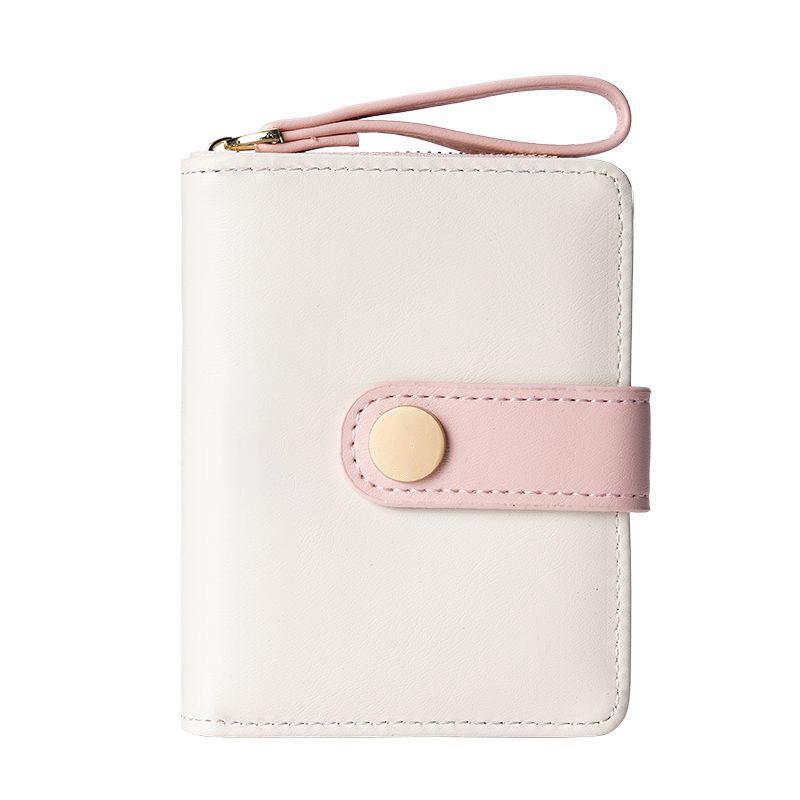 Women’s Colorblock Short Folding Wallet with Buckle – Compact & Stylish for Students
