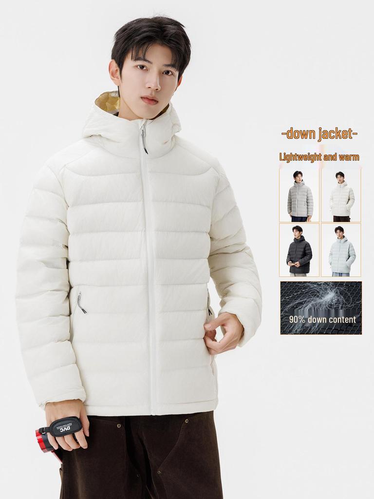Men's 2025 High-End Lightweight Down Jacket - 90% White Duck Down, Short Hooded Winter Outerwear.