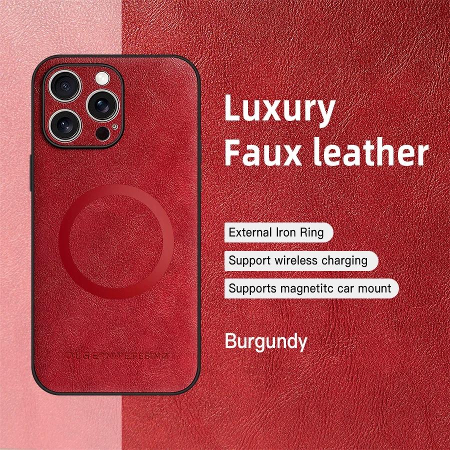 For Magsafe Wireless Charging Phone Case for IPhone 16 15 14 13 11 16 Pro Max XS XR 7 8 Plus Magnetic Leather Protective Cover