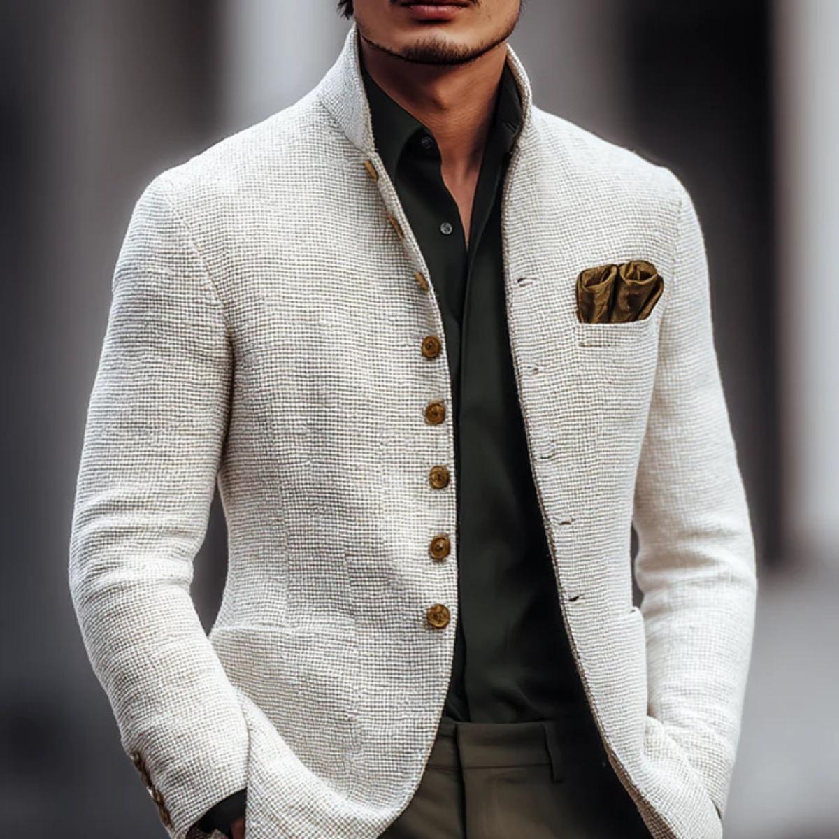 

Men s Casual Stand Collar Slim Fit Blazer Jacket Long Sleeve Button Pockets Blazer Outerwear For European American Men XXXL білий