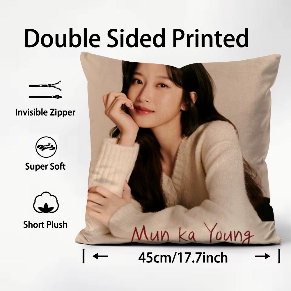 1PC Kpop MMun Ka Young Cushion Cover Plush Fabric Soft DoubleSided Printed Sofa Warm Winter Home Child Gift Pillow Case