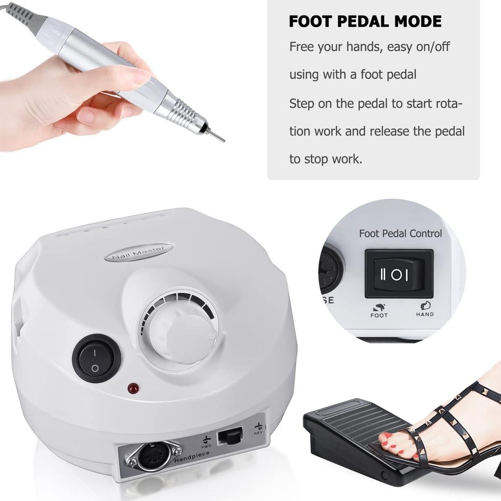 Electric Acrylic Nail Drill 30000 RPM Nail File with Foot Pedal Manicure Set, Nail Grinder for Gel Nails with Nail Drill Bits