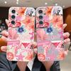 Pink Cartoon Pattern Floral Case For Samsung Galaxy A57 A56 A55 A54 5G A37 A36 A35 A34 A17 A16 A15 A14 Leather Texture Silicone Cover