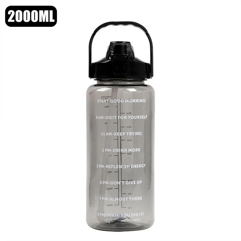 Portable 2000ml Large Capacity Water Bottle Food Grade Plastic Straw Cup with Scale Simple Outdoor Leak-proof Sports Water Bottles.