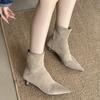 Moda 2025 Zima Nowa Marka Damskie Krótkie Botki Moda Szpiczasty Nosek Damskie Eleganckie Botki Do Kostki Cienki Wysoki Obcas Czółenka Buty