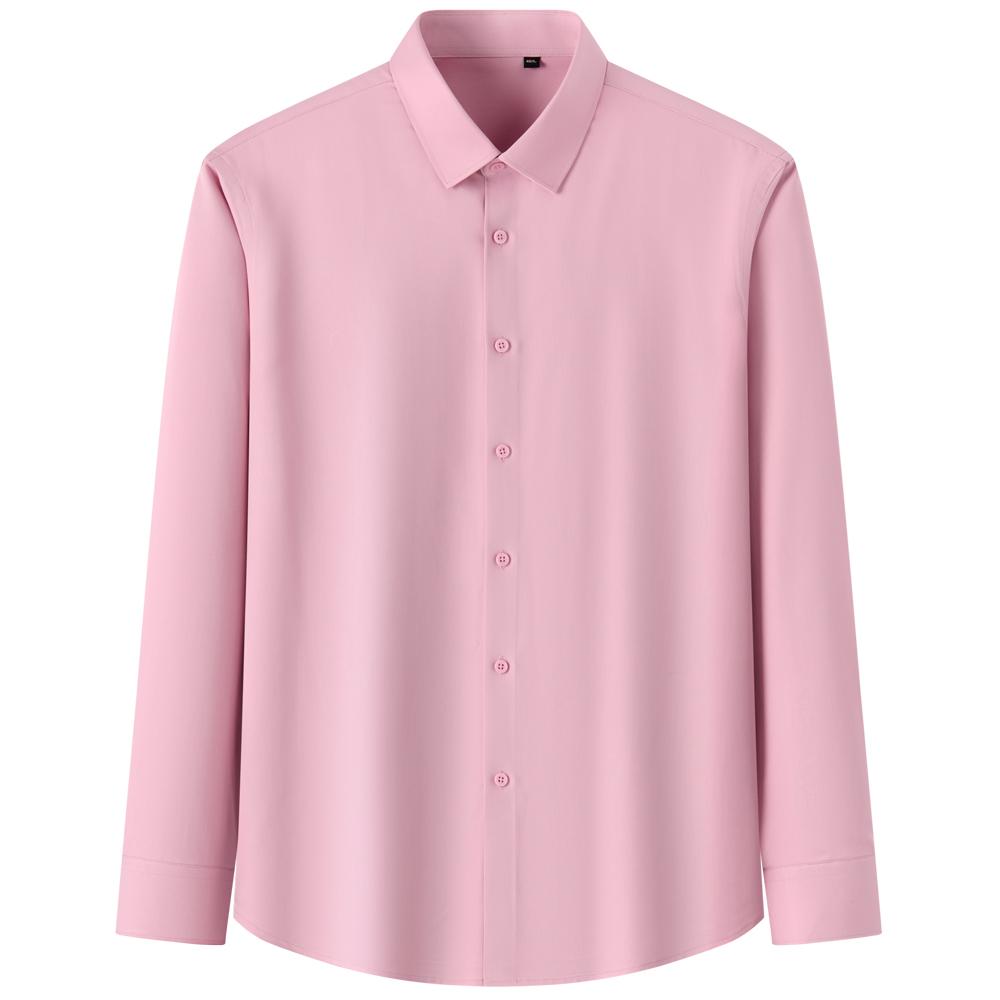 Classic Solid Men's Four Seasons Regular Fit Long-sleeved Dress Shirt, Business Formal Style, Slight Stretch Comfortable Modal