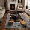 3D German Shepherd Dog Print Non-Slip Rug, Realistic Pet Mat for Living Room Bedroom Home Christmas Decor